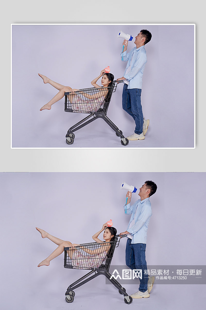 情人节促销购物车青春情侣人物摄影图片素材