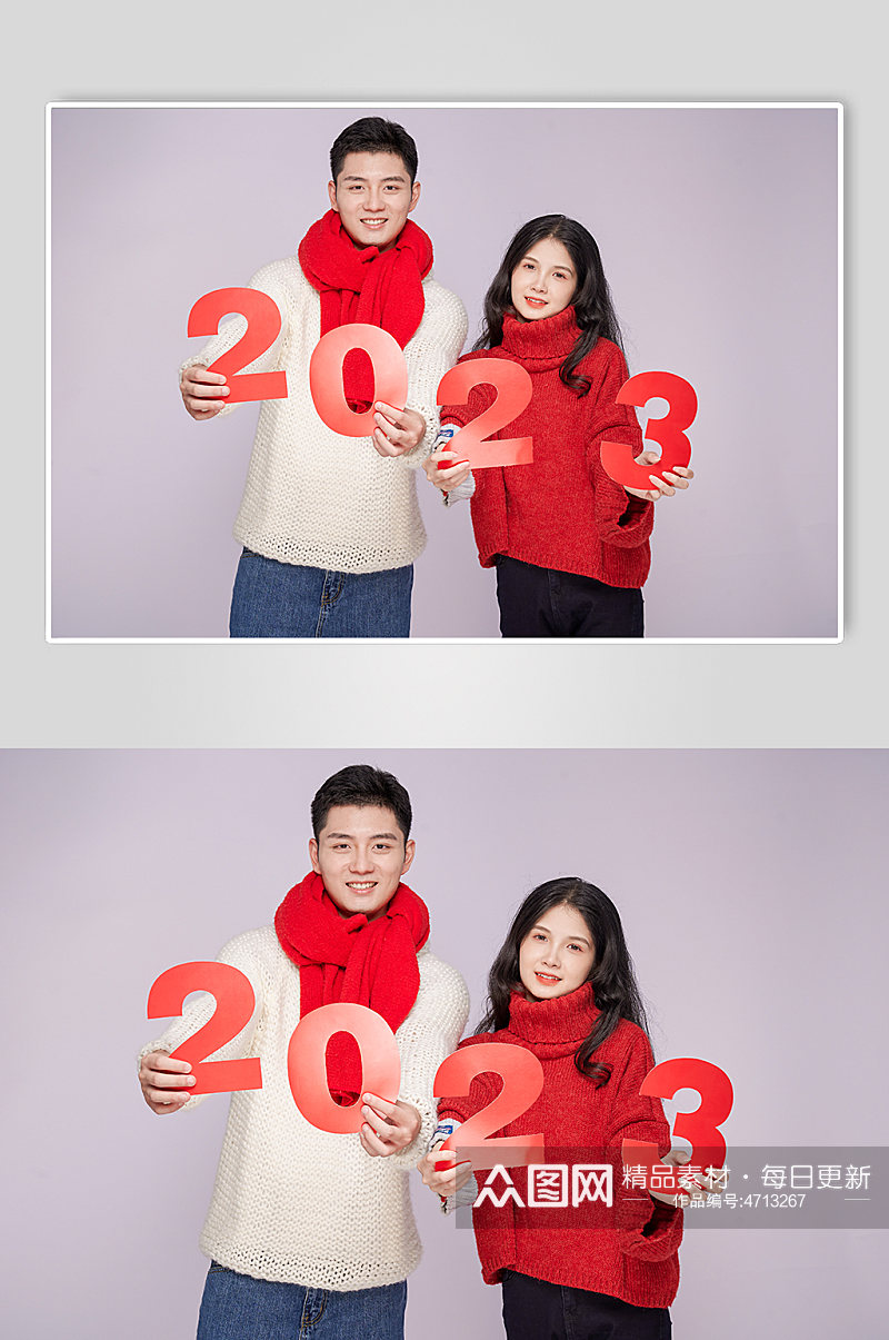 2023数字新年圣诞节情侣人物摄影图片素材