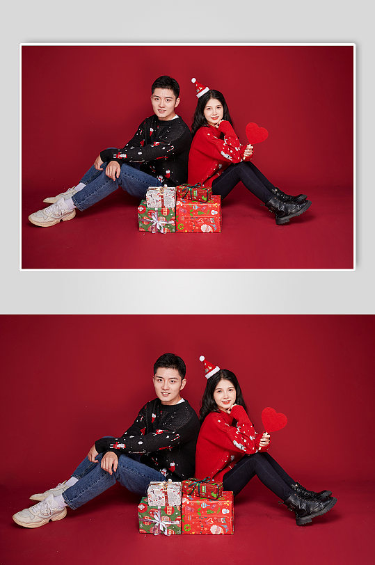 送礼物新年圣诞节情侣人物摄影图片