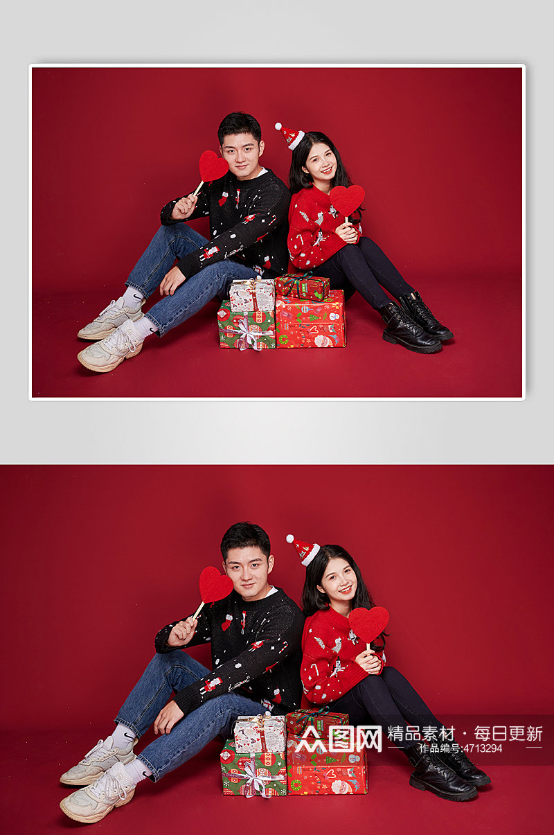 送礼物新年圣诞节情侣人物摄影图片素材