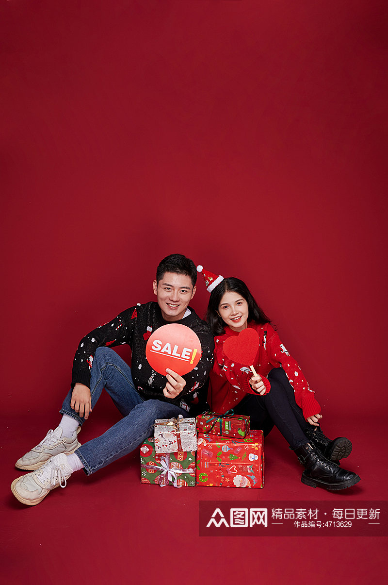 促销惊喜礼盒新年圣诞节情侣人物摄影图片素材