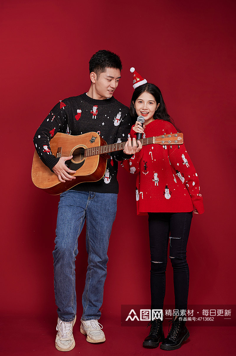 音乐会吉他唱歌新年圣诞节情侣人物摄影图片素材