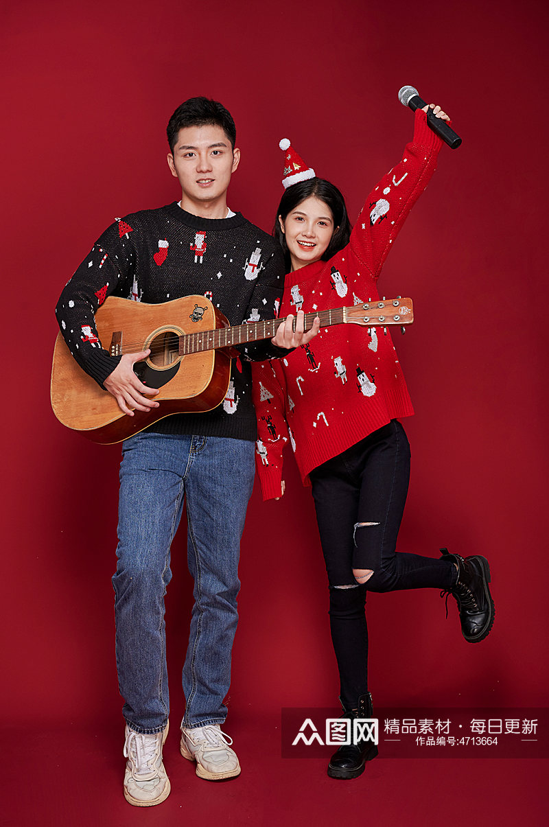 音乐会吉他唱歌新年圣诞节情侣人物摄影图片素材