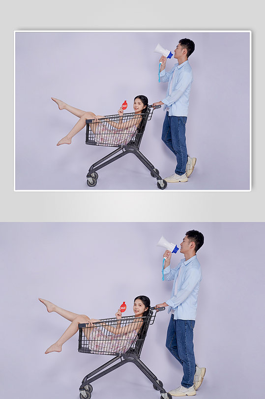 情人节购物车青春情侣人物摄影图片精修-众图网