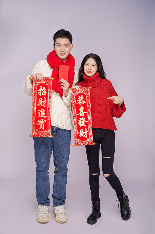 对联新年圣诞节情侣人物摄影图片精修-众图网