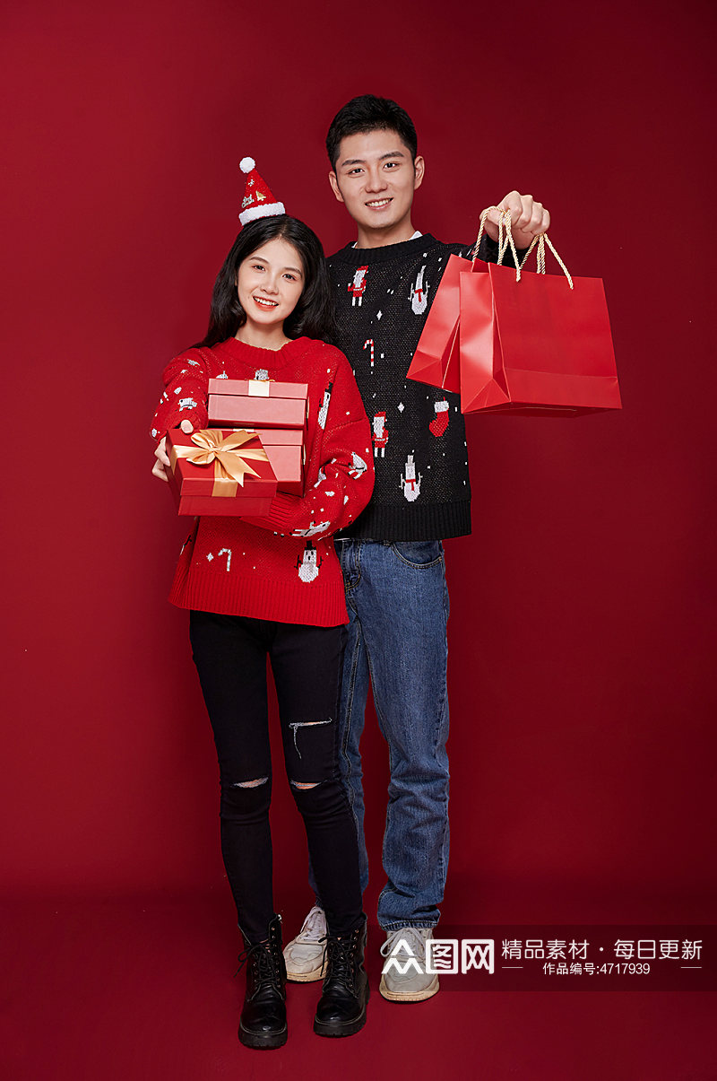 购物促销新年圣诞节情侣人物摄影图片精修素材