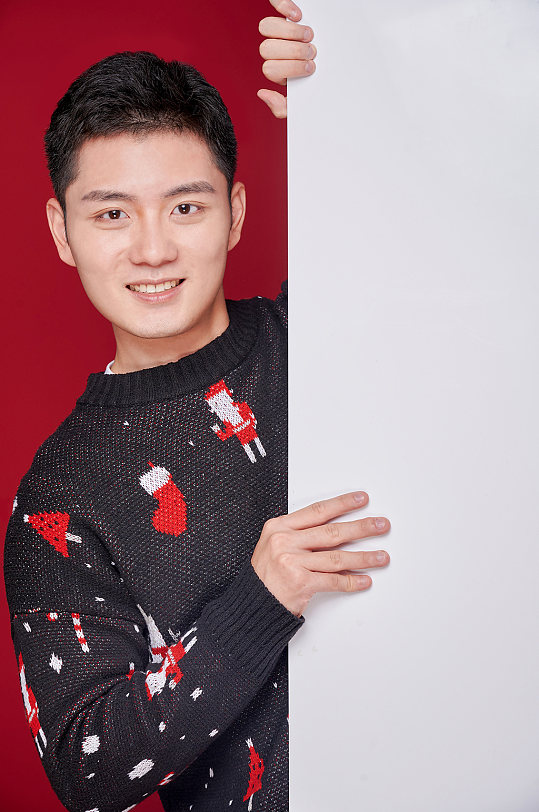 男生趴门框新年圣诞节情侣人物摄影图片精修-众图网