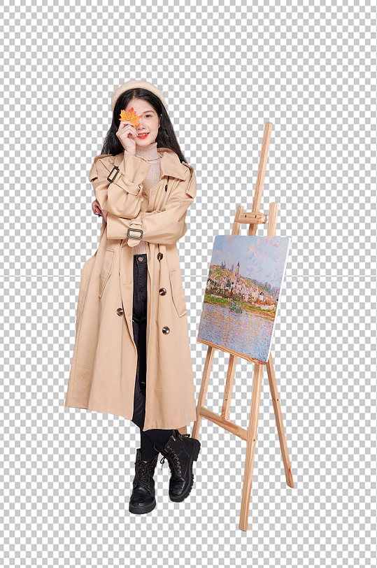 枫叶秋冬女生画家人物免抠PNG摄影图片-众图网