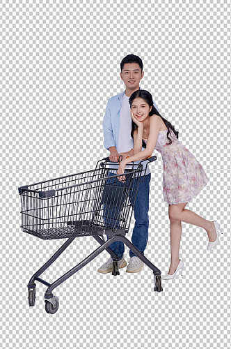 购物车促销青春情侣人物免抠PNG摄影图片