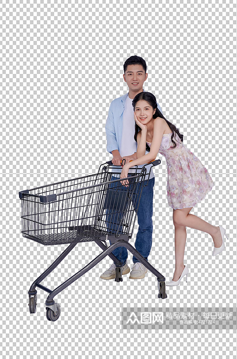 购物车促销青春情侣人物免抠PNG摄影图片素材
