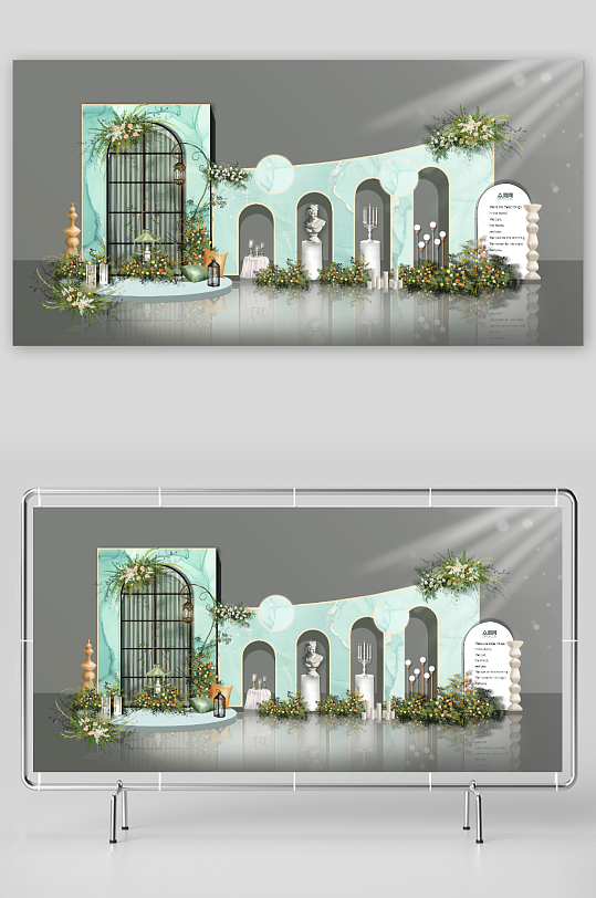 绿植现代婚礼迎宾区美陈婚礼主舞台设计-众图网