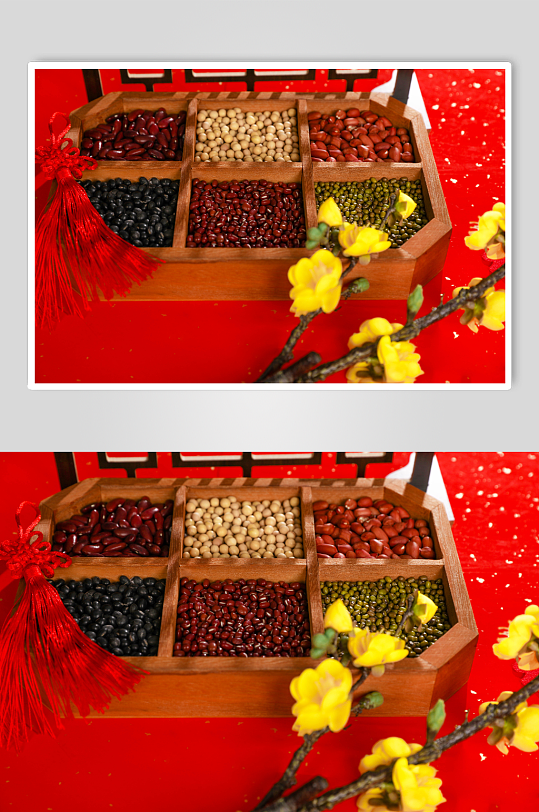 红豆绿豆黑豆黄豆果盘营养五谷杂粮摄影图片