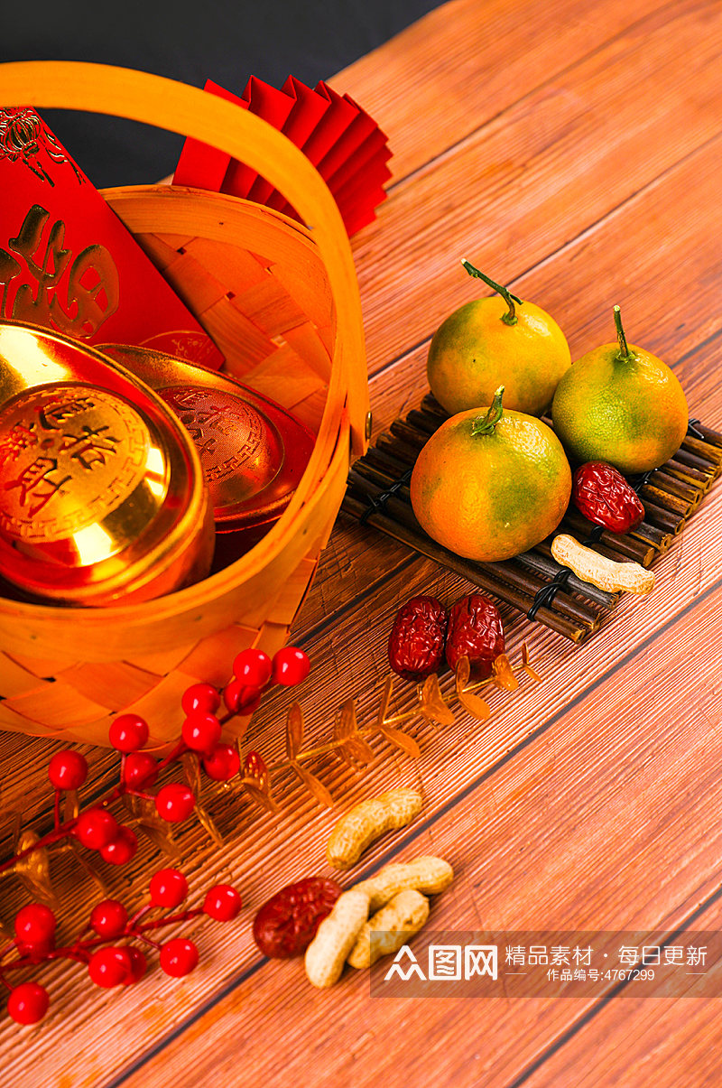 橘子柑子大枣春节物品元素背景摄影图片素材