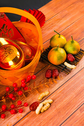橘子柑子大枣春节物品元素背景摄影图片