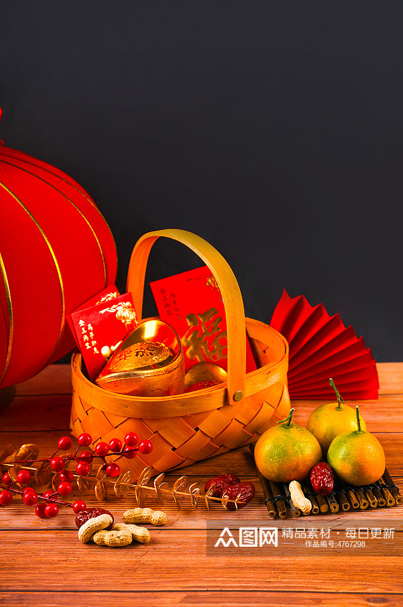 橘子柑子大枣春节物品元素背景摄影图片素材