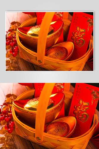 金元宝春节物品元素背景摄影图片