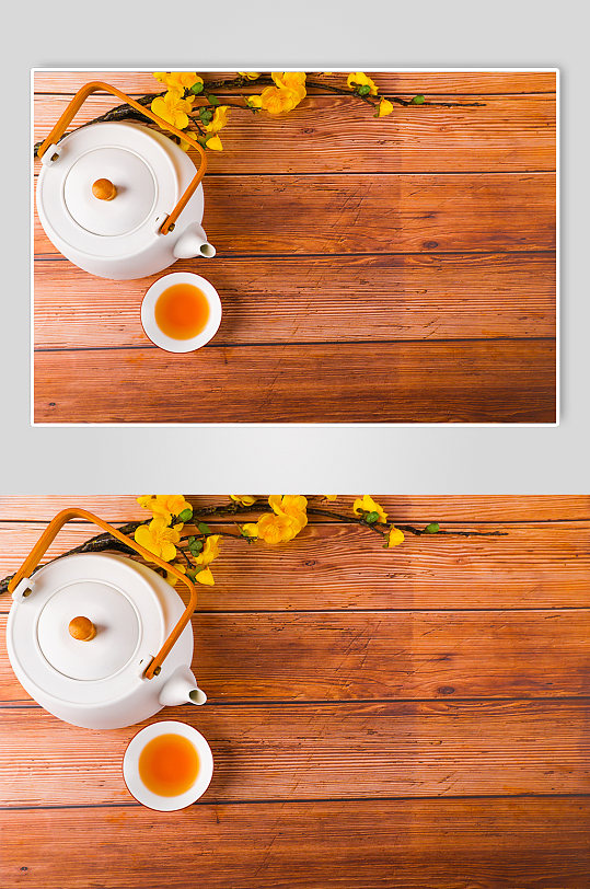 白色茶壶茶杯春节物品元素背景摄影图片