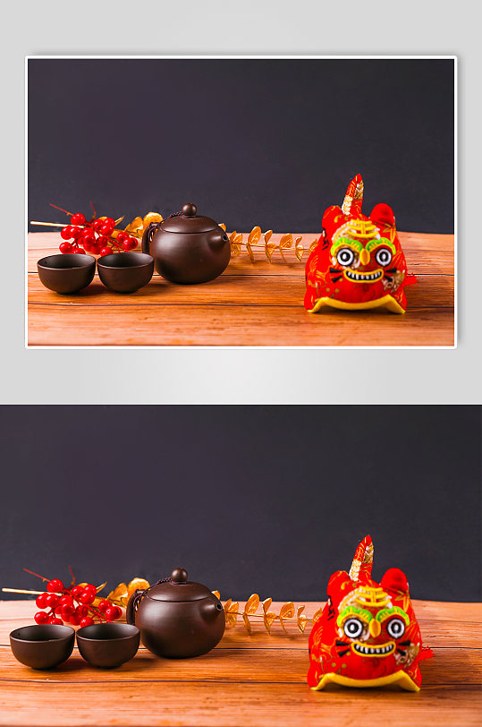 茶具虎头春节物品元素背景摄影图片