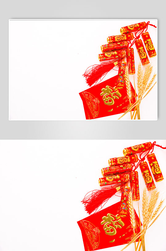 新年红包鞭炮春节物品元素背景摄影图片
