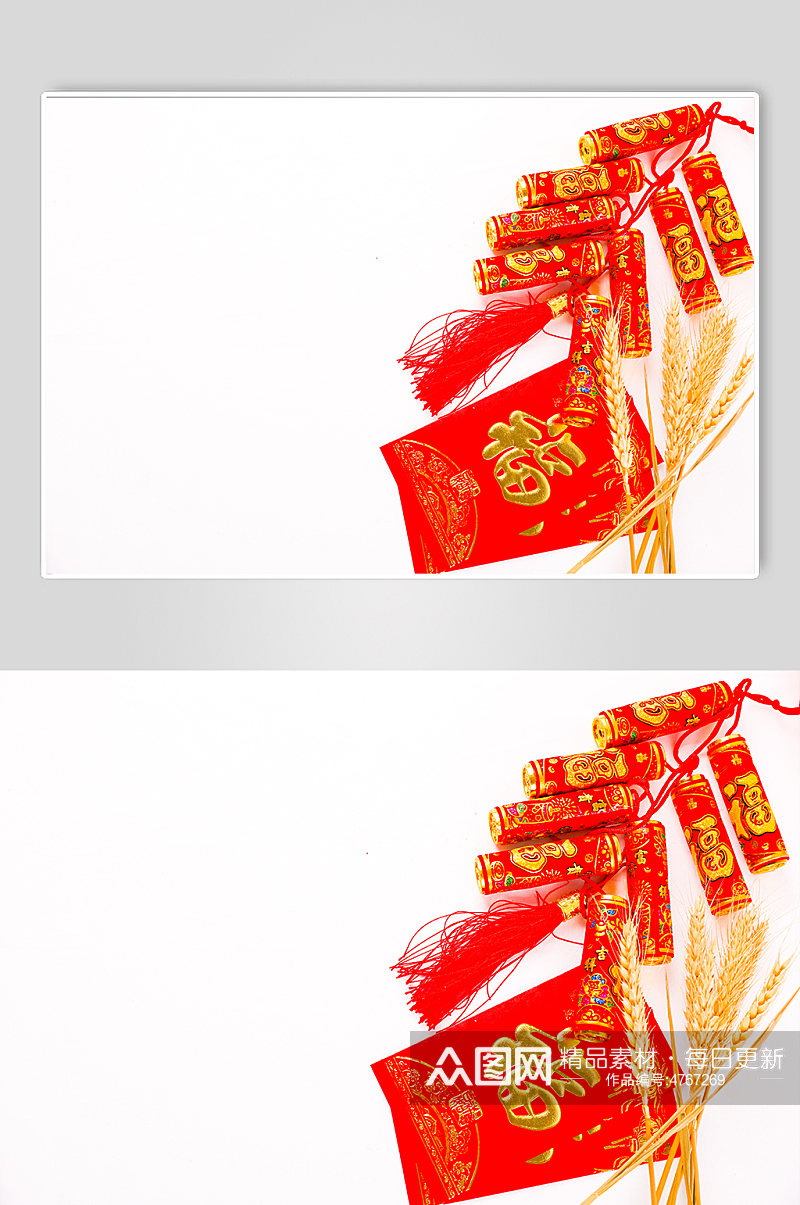 新年红包鞭炮春节物品元素背景摄影图片素材
