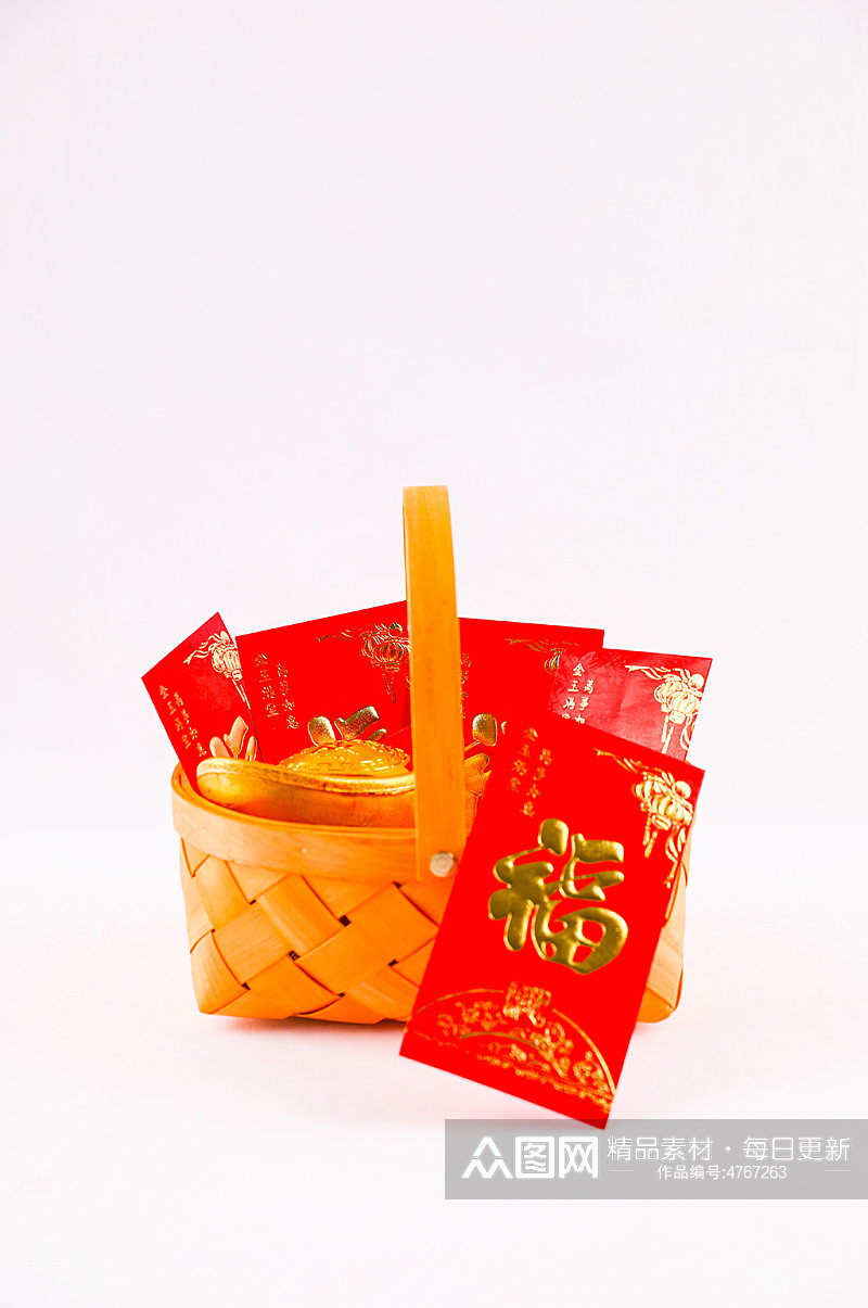 新年红包篮子春节物品元素背景摄影图片素材