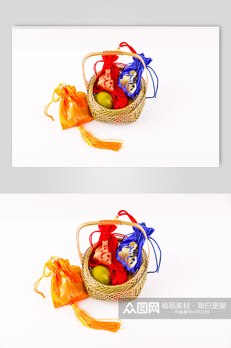 福袋橙子水果篮春节物品元素摄影图片素材