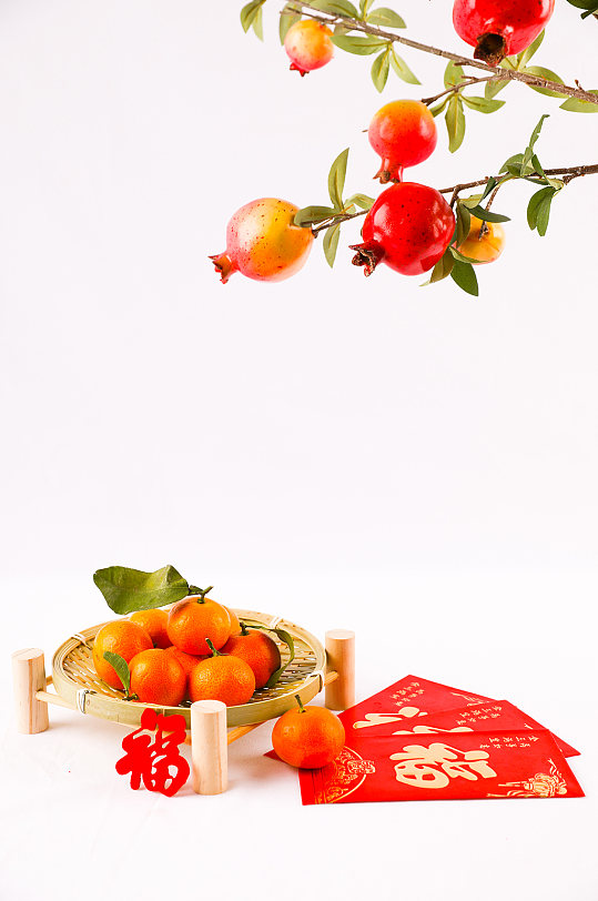 新年橙子水果篮石榴春节物品元素摄影图片