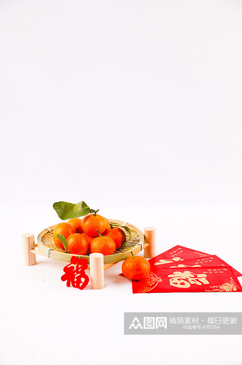 新年橙子水果篮红包春节物品元素摄影图片素材