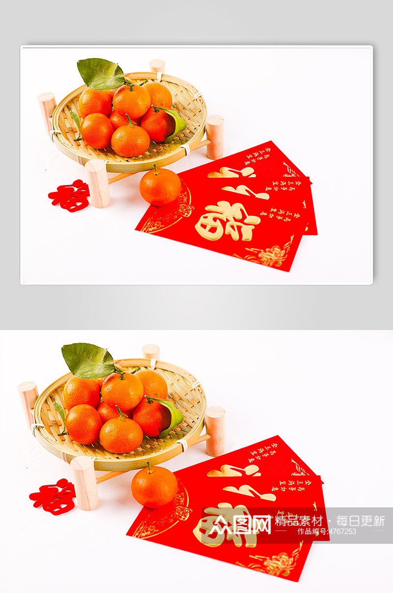 红包橘子水果篮新年春节物品元素摄影图片素材