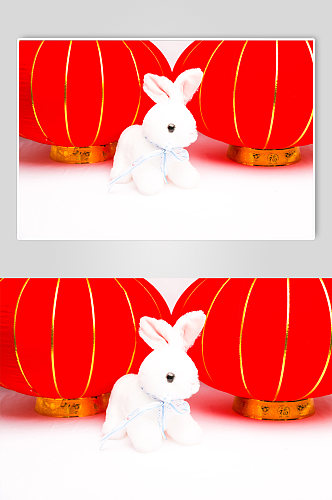兔年兔子红灯笼新年春节物品元素摄影图片