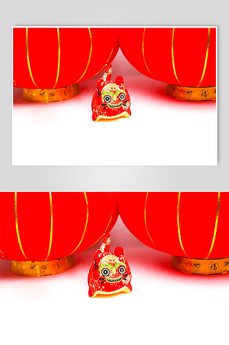兔年福虎红灯笼新年春节物品元素摄影图片