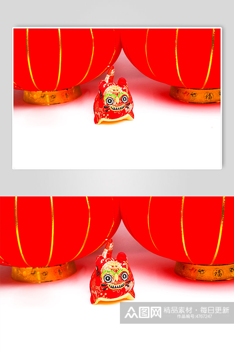 兔年福虎红灯笼新年春节物品元素摄影图片素材