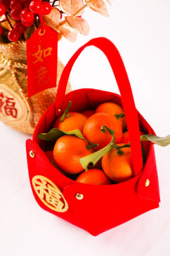 水果篮橘子发财树新年春节物品元素摄影图片