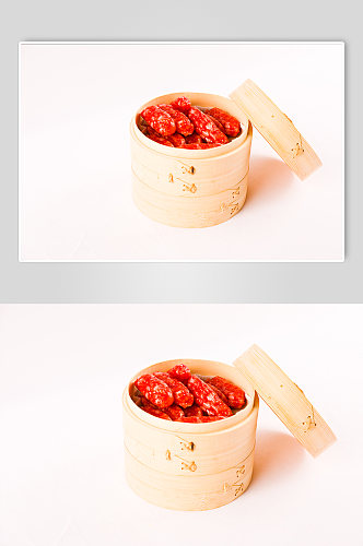 蒸笼腊肠香肠新年春节物品元素摄影图片