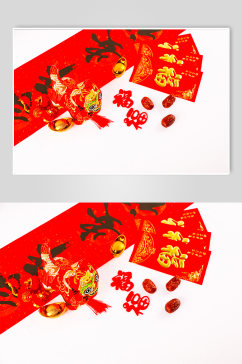 新年对联红包春节物品元素摄影图片