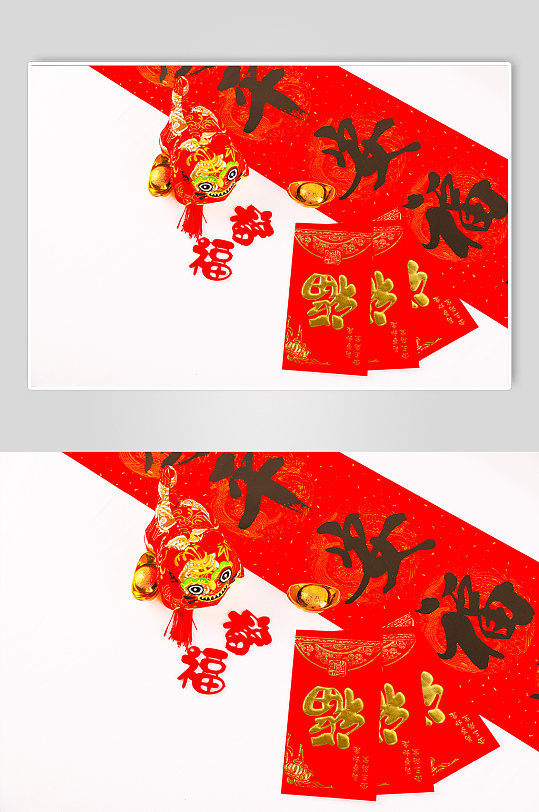 新年对联红包春节物品元素摄影图片