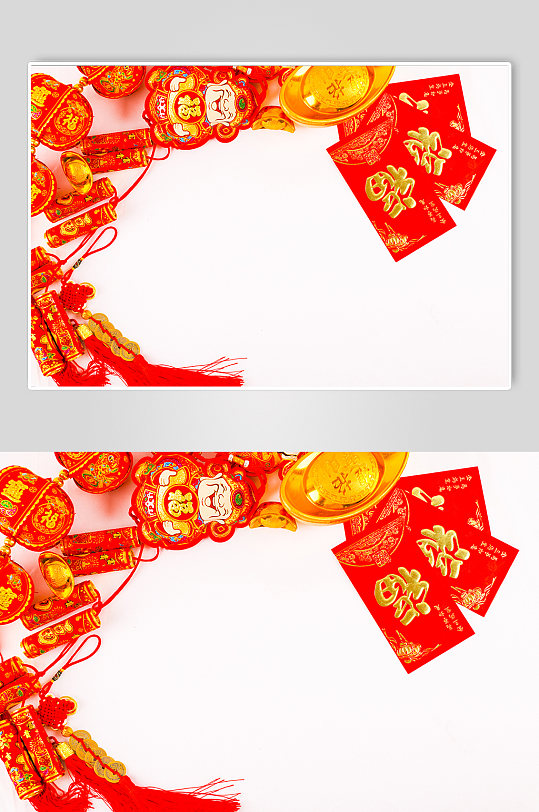 新年对联红包财神春节物品元素摄影图片