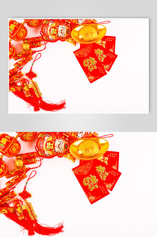 新年对联红包财神春节物品元素摄影图片