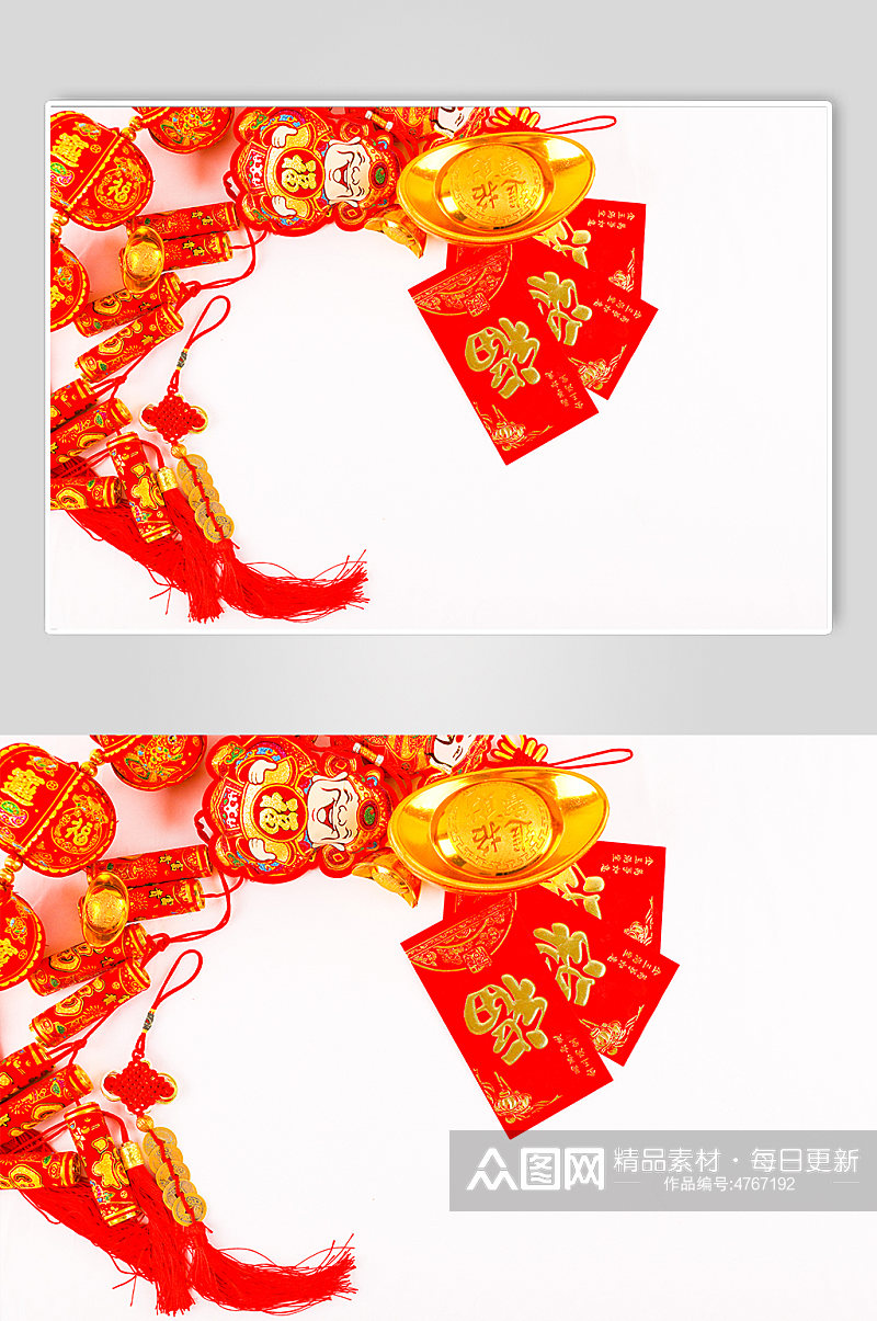 新年对联红包财神春节物品元素摄影图片素材