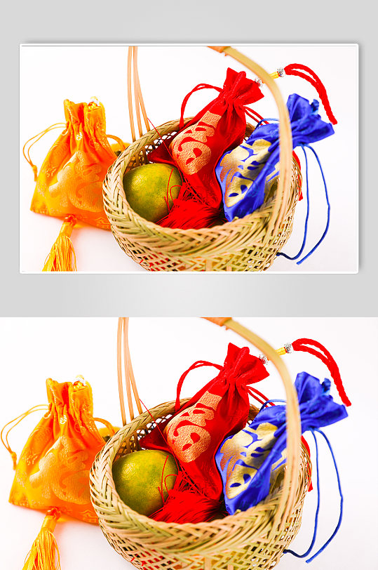 新年福袋水果小人春节物品元素摄影图片