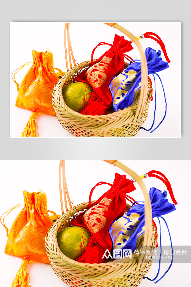 新年福袋水果小人春节物品元素摄影图片素材