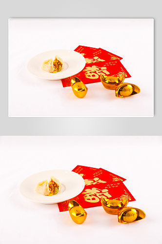 新年饺子金元宝红包春节物品元素摄影图片