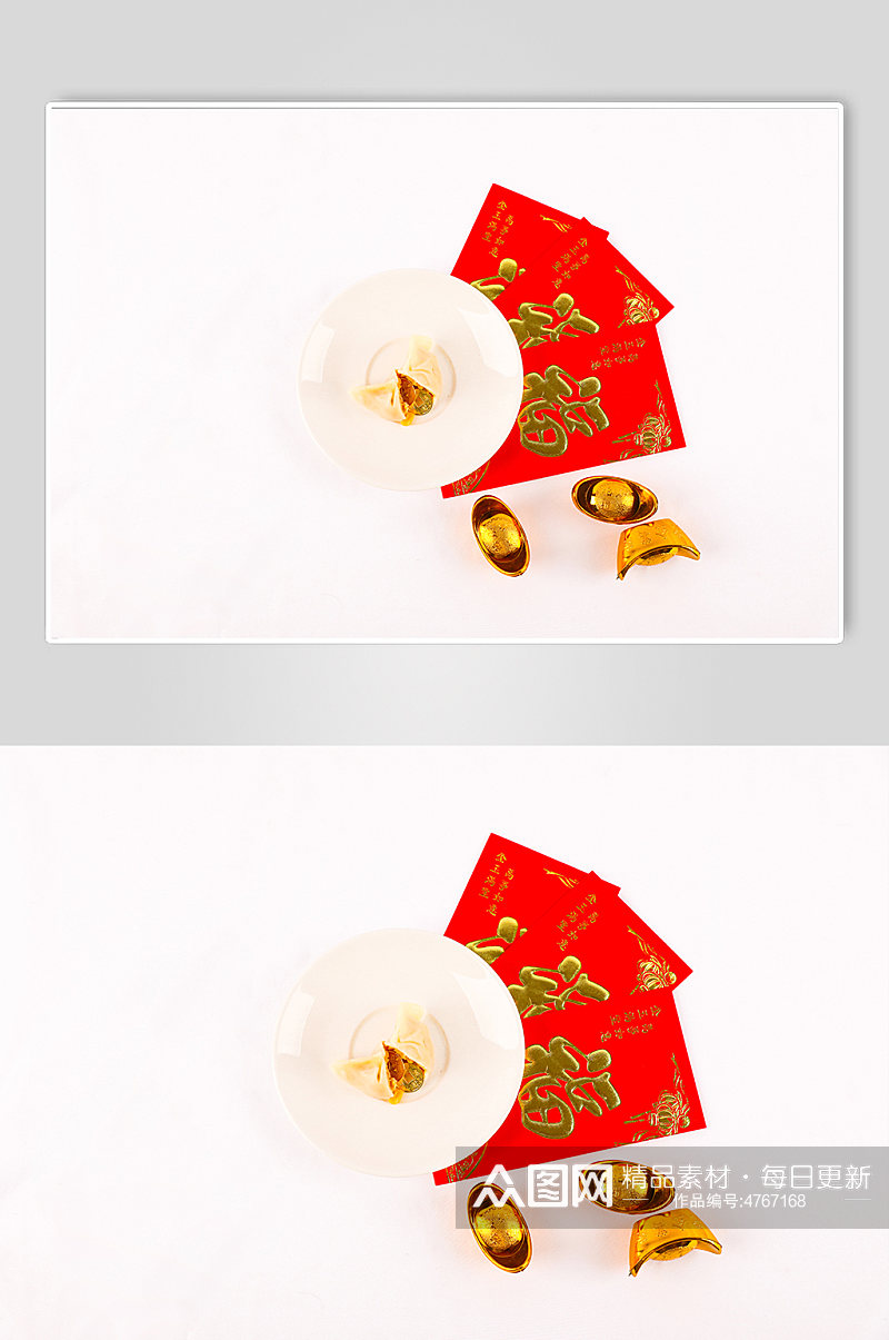 新年硬币饺子红包春节物品元素摄影图片素材
