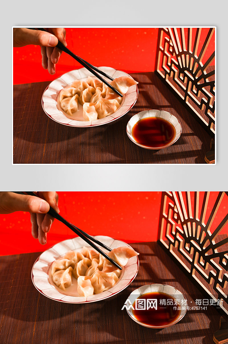 新年饺子蘸醋春节物品元素背景摄影图片素材