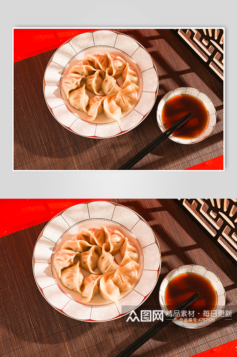新年饺子蘸醋春节物品元素背景摄影图片素材