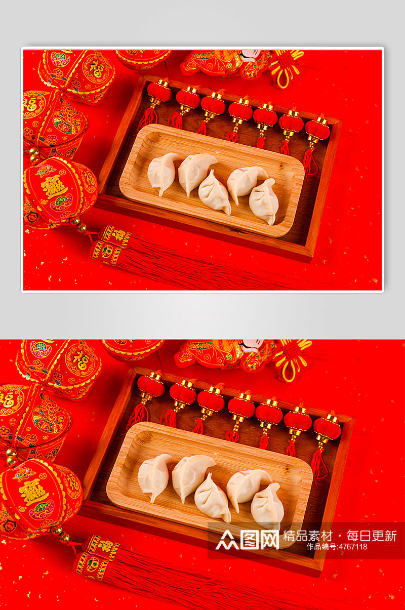 新年饺子灯笼春节物品元素背景摄影图片素材