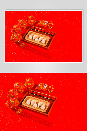 新年饺子灯笼春节物品元素背景摄影图片