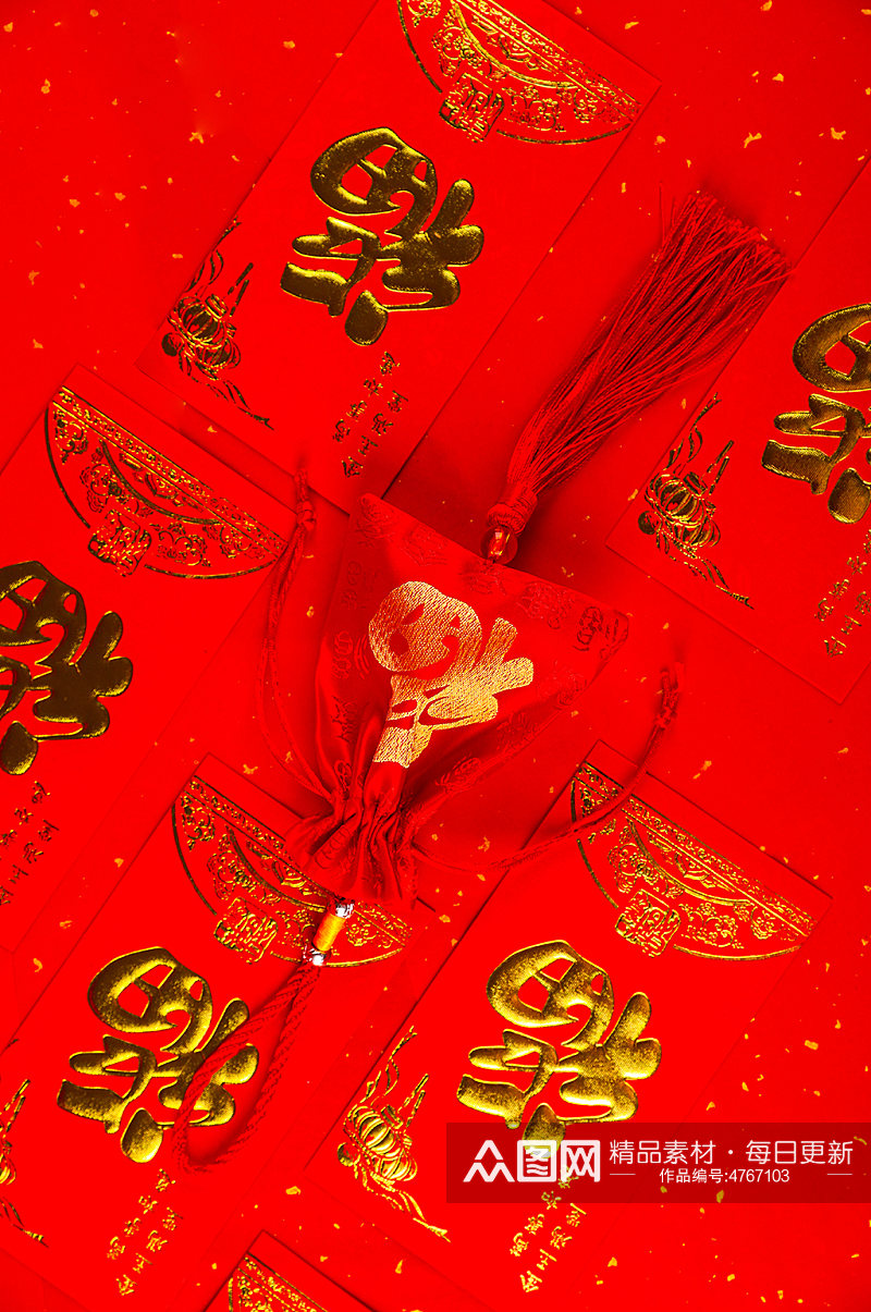 新年福袋红包春节物品元素摄影图片素材
