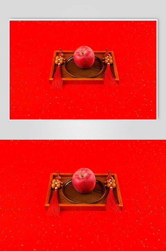 新年苹果碗勺春节物品元素摄影图片
