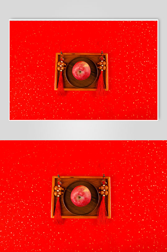 新年苹果碗勺春节物品元素摄影图片